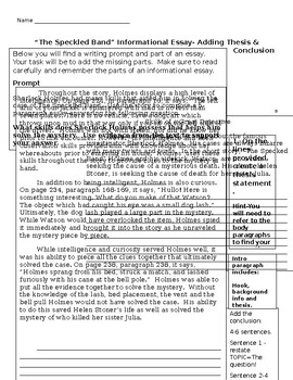Preview of Informational Essay Speckled Band Mysteries -Amplify- Thesis/conclusion practice