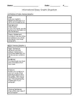 Preview of Informational/Expository Essay Graphic Organizer