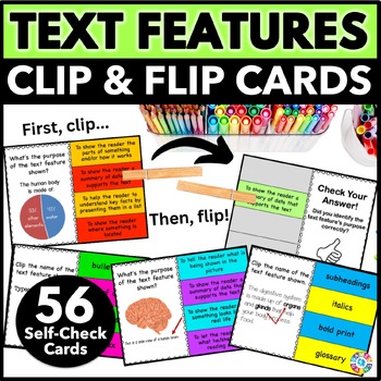 Preview of Text and Graphic Features Task Cards Nonfiction Text Features Lesson Practice