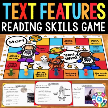 Preview of Nonfiction Text Features & Graphics Task Cards Reading Game Center Activity ELA