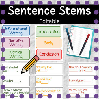 Preview of Informational, Opinion and Narrative Writing (Editable- Sentence Starters/Stems)