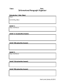 Preview of Informational Paragraph Graphic Organizer