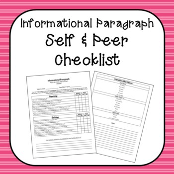 Preview of Informational Paragraph Peer Revising and Editing Checklist (Editable)