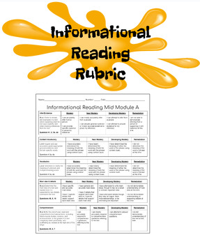 Preview of Informational Reading Assessment Rubric