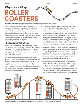 Roller coaster physics TPT