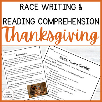 Preview of Informational Reading Comprehension and RACE Worksheets - Thanksgiving