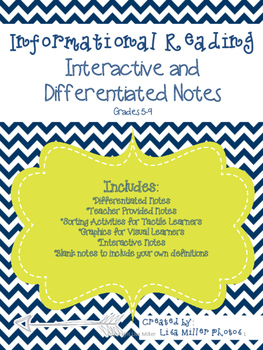 Preview of Informational Reading Interactive and Differentiated Notes aligned to the CCSS