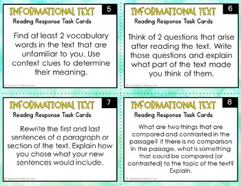 Informational Reading Response Task Cards { Critical Thinking for ...