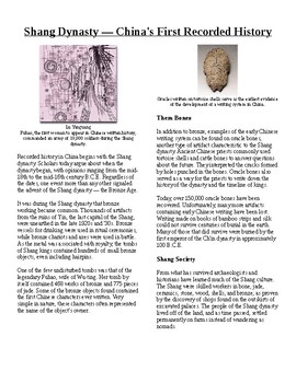 Preview of Informational Reading Text - Ancient China: The Shang Dynasty (No Prep/Sub Plan)