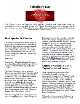 Preview of Informational Reading Text - US Holidays: Valentine's Day (no prep/sub plans)