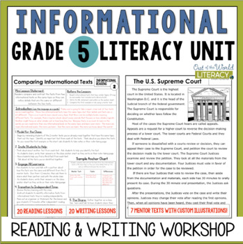 Preview of Informational Reading & Writing Workshop Lessons & Mentor Texts - 5th Grade