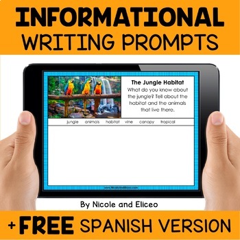 Preview of Digital Report Writing Prompts for Google Classroom + FREE Spanish