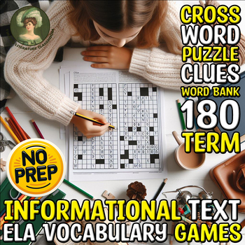 Preview of Informational Text #1-12 ELA Vocabulary Crossword Puzzle Sub Plan CCSS