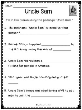 Uncle Sam - Informational Text by Two Texas Teachers