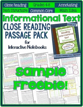 Preview of Informational Text CLOSE READING *Freebie* for Interactive Notebooks