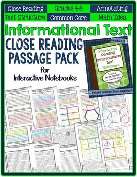 Preview of Informational Text CLOSE READING Passage Pack for Interactive Notebooks 4-8