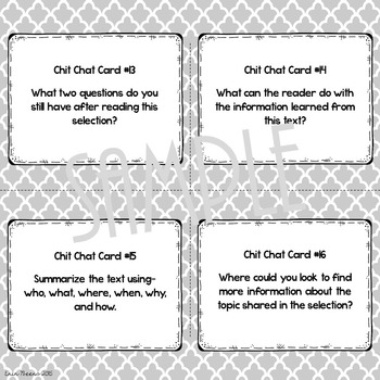 Informational Text Chit Chat Cards For Grades 4 8 Common Core Aligned