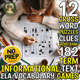 Informational Text ELA Vocabulary Crossword Puzzles Sub Pl