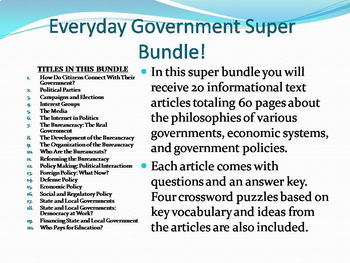 Preview of Info Reading Text - Everyday Government Super Bundle Save $13 Distance Learning