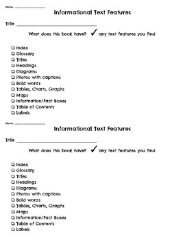 Preview of Informational Text Features Checklist