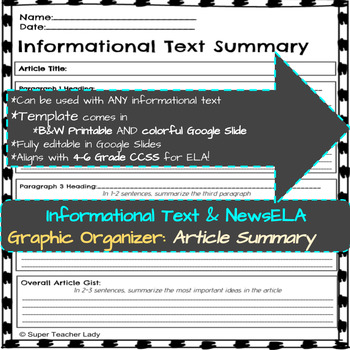 Preview of Article Summary (NewsELA & Informational Text Graphic Organizers)