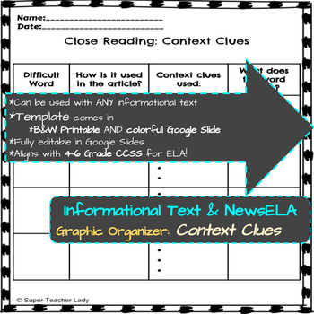Preview of Context Clues (NewsELA & Informational Text Graphic Organizers)