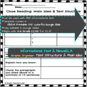 Preview of Text Structure & Main Idea (NewsELA & Informational Text Graphic Organizers)