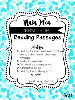 Preview of Informational Text Main Idea Reading Passages