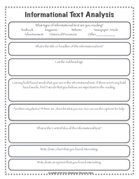 Preview of Informational Text Nonfiction Worksheet Activity