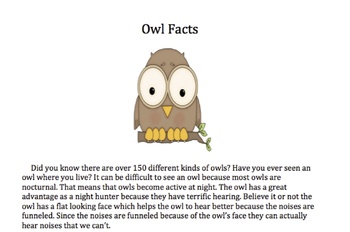 Informational Text Passage about Owls by Kathy Romano and Christina Murphy