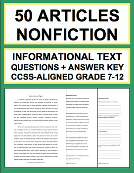 Preview of Informational Text Questions: 50 Non-Fiction Articles