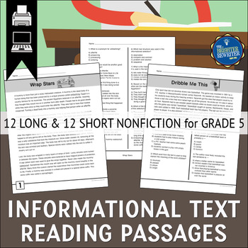 Preview of Informational Text Reading Comprehension Passages 5th Grade