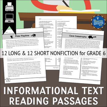 Preview of Informational Text Reading Comprehension Passages 6th Grade