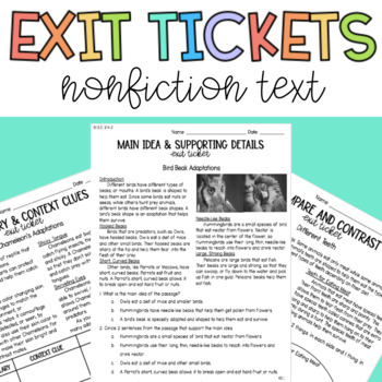 Preview of Informational Text Reading Skill Quick Checks / Exit tickets