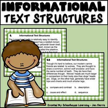 Preview of Informational Text Structures Task Cards Plus Signal Word Guide 