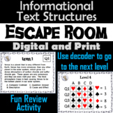 Informational Text Structures Activity Escape Room - Nonfi