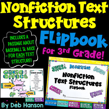 Preview of Nonfiction Text Structures: Worksheets & Posters in a Flipbook Format 3rd Grade