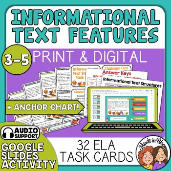 Preview of Informational Text Structures Task Cards Print and Digital with Audio Support