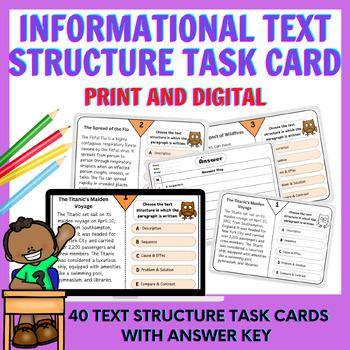 Preview of Informational Text Structures Task Cards | Text Structure Printables