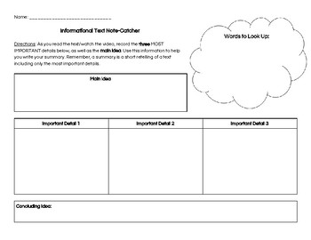 Preview of Informational Text Summary Graphic Organizer