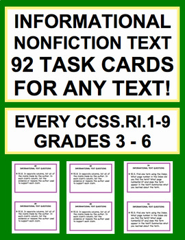 Preview of Informational Text Task Cards for ANY Text | Grades 3 - 6 Distance Learning