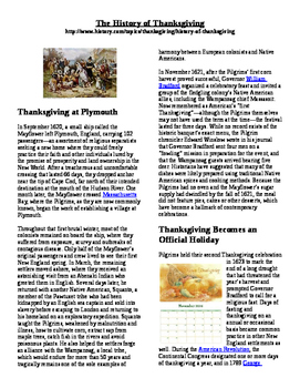 Preview of Informational Reading Text - The History of Thanksgiving (No Prep/Sub Plans)