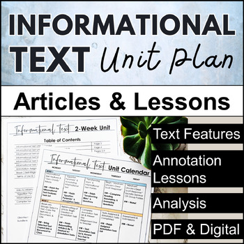 Preview of Informational Text Unit Plan for High School With 4 Nonfiction Text Articles