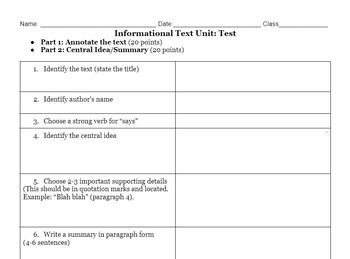 Preview of Informational Text Unit Test