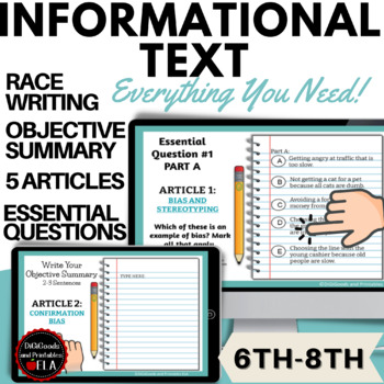 Preview of RACE Writing ELA Test Prep | Informational Text | Objective Summary Writing