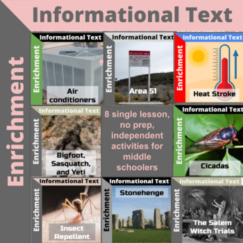 Preview of Informational Text for MS Scientific literacy lesson plans