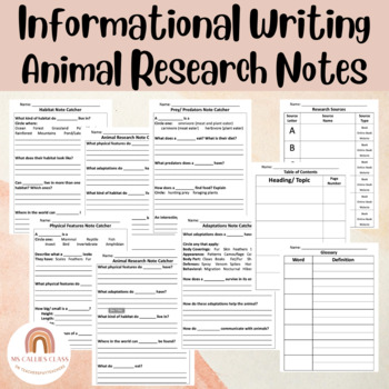 Preview of Informational Writing- Animal Research Project- Note Taking Graphic Organizers
