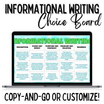 Preview of Informational Writing Choice Board [DIGITAL + EDITABLE]