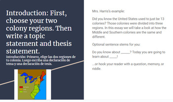 Preview of Informational Writing: Comparing Colonial Regions- English and Spanish