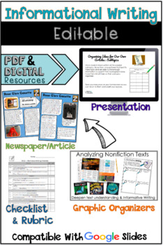 Preview of Informational Writing: Editable Presentation, Article Project, & Much More!